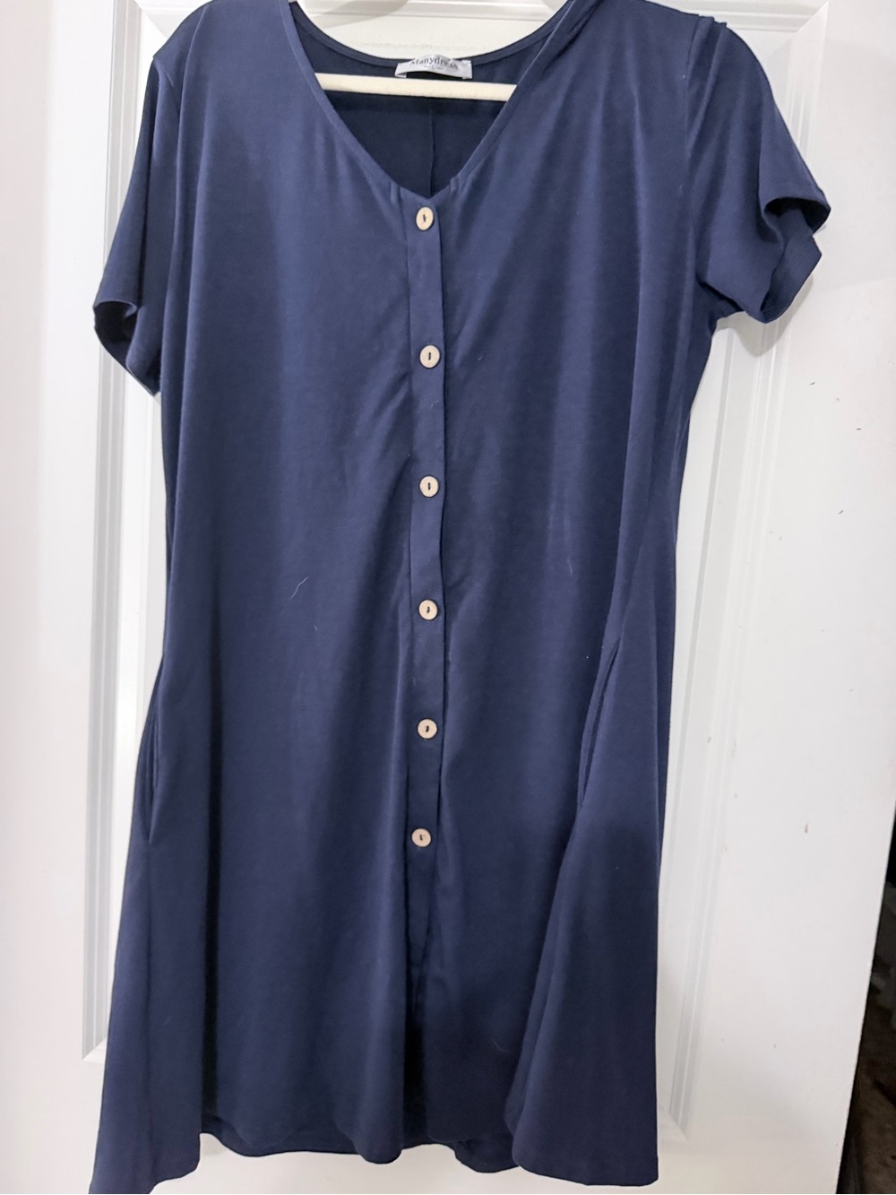 Casual Navy Short-Sleeve Button-Front Mini Dress